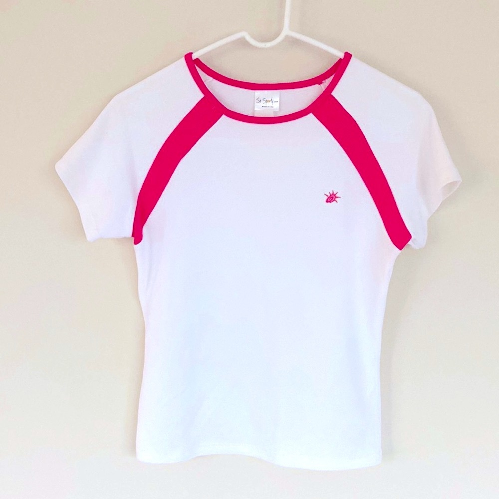 SO SPORTY White + Pink Golf Sport Shirt Top Size S NWOT